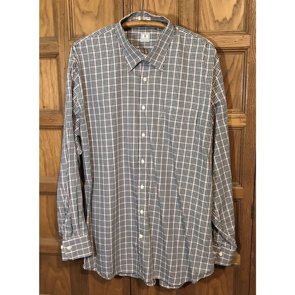 Peter Millar Mens XXL Black Red Wht. Plaid Cotton Long Sleeve Button Front Shirt - Picture 1 of 10